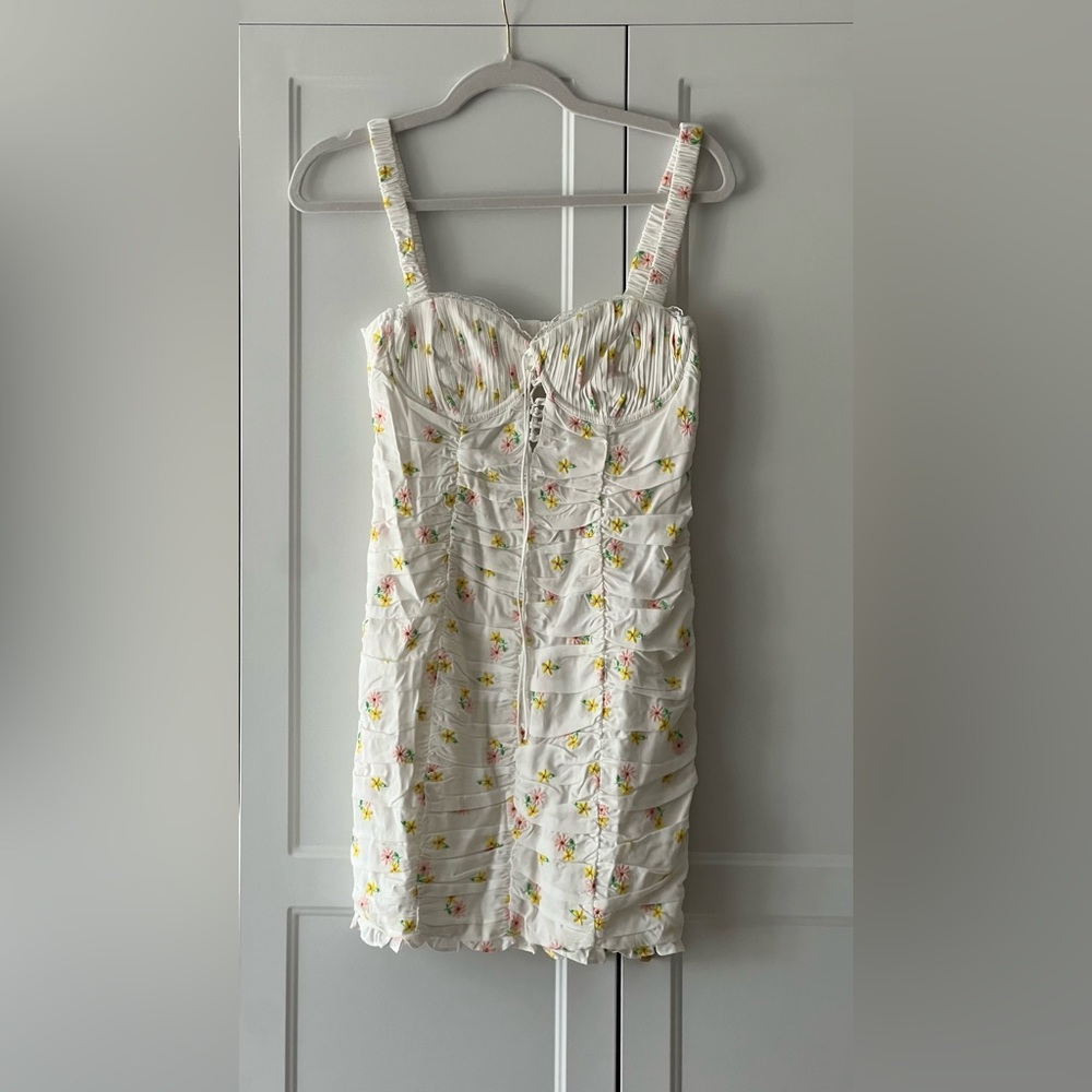 Floral Ruched Dress with Straps - Picture 2 of 5